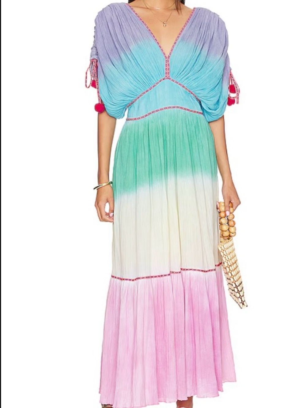 Pitusa Clara Ombre V-Neck Tiered Maxi Dress in Pastel Colors